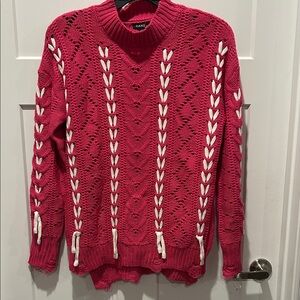 Pink Knit Sweater with White Accents